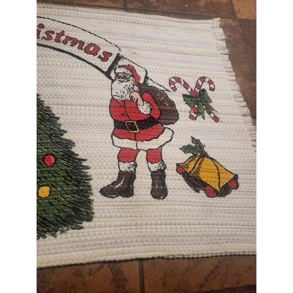 Vintage Christmas Rag Rug Santa Christmas Tree Bells Candy‎ Canes 24x44 - Picture 5 of 7